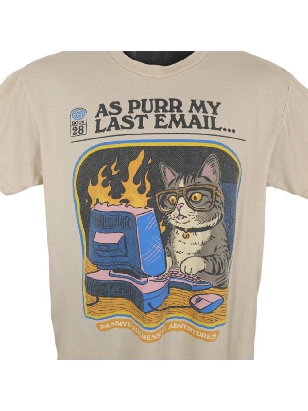 Passive Aggressive Cat T Shirt Mens Size Medium Beige Steven Rhodes Funny